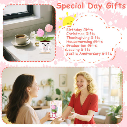Friendship Gifts for Women Tulips Crochet Flowers Emotional Support Crochet Funny Small Christmas Birthday Gift for Women Personalized Best Friend Coworker Cute Unique Gifts Desk Accessories Decor