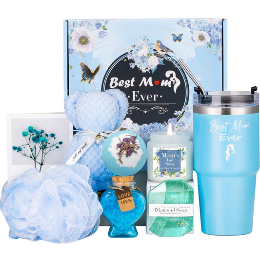 Mom Birthday Gifts Ideas Basket for Moms Mama Mother from Daughter Son Child, Mothers Day Gifts, New Mom Gift, Relaxing Spa Bath Set for Mama 20oz Tumbler