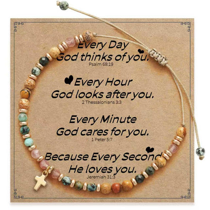 Pavolini Christian Gifts for Women, Cross Bracelet, Christian Gifts, Inspirational Gifts for Women, Natural Stone Beaded Bracelets, Religious Gifts for Woman