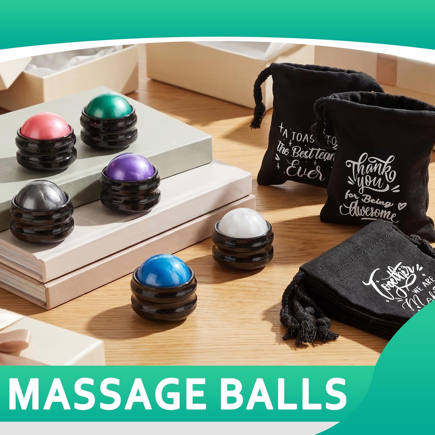 6 Pcs Employee Appreciation Massage Gifts Nurses Teacher Week Gifts Massage Roller Ball Drawstring Cotton Bag Handheld Therapy Relax Tool Sore Muscles Joint Pain Relief Relaxing Full Body