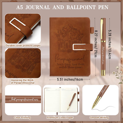 Pickmesh 3 Pcs Paraprofessional Appreciation Gifts Set Paras Gift 17 oz Coffee Tumbler A5 Leather Notebook Journal Pen for Teacher Assistant Administrative Professional Day