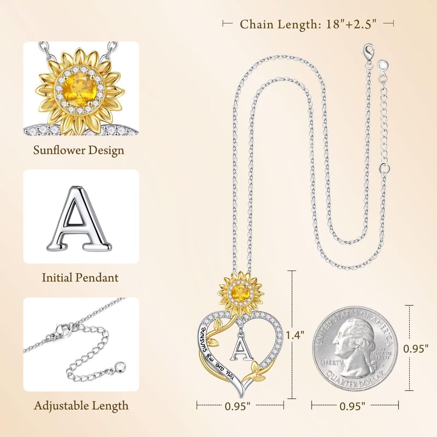 MONOOC Graduation Gifts for Women Her - Sunflower Gifts for Women Sunflower Necklace 14K-White-Gold-Plated Heart Initial Necklaces Anniversary Birthday Graduation Gift for Woman Jewelry