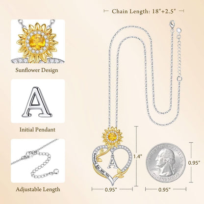 MONOOC Graduation Gifts for Women Her - Sunflower Gifts for Women Sunflower Necklace 14K-White-Gold-Plated Heart Initial Necklaces Anniversary Birthday Graduation Gift for Woman Jewelry