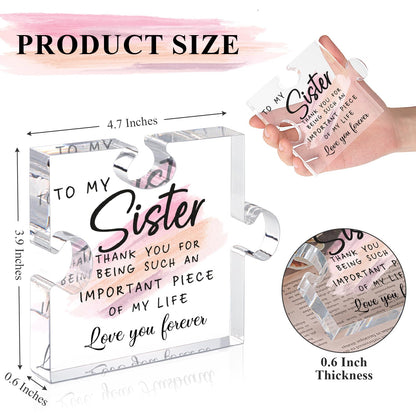 LukieJac Sister Gifts from Sister - Unique Sister Birthday Acrylic Puzzle-Shaped Plaque Desk Decorations Present for Big Sister Mothers Day Christmas Wedding from Sister Brother