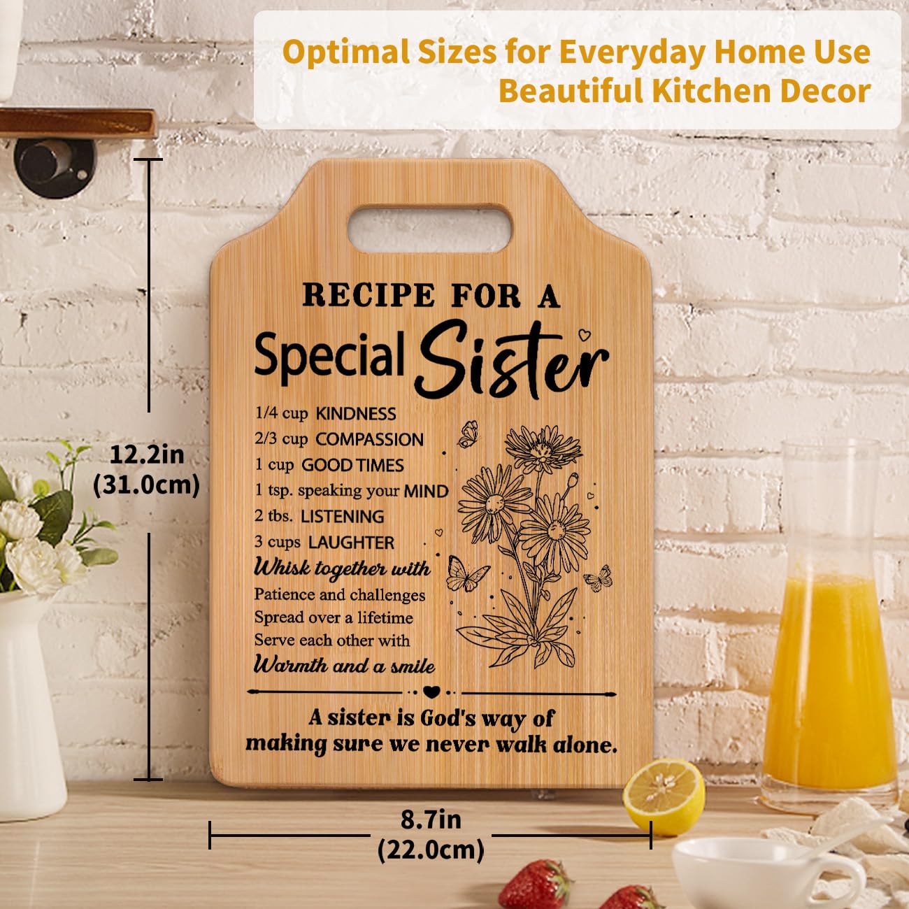 Gifts for Sister, Sister's Birthday Gifts from Sister, Recipe for A Special Cutting Board, Christmas Mothers Day Valentines Day Present for Sisters