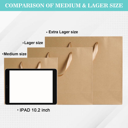 15.7" Extra Large Brown Gift Bags for Presents with Tissue Paper & Ribbon Handles for Shopping, Small Business, Birthday Party, Baby Shower, Bridal Party, Wedding, Christmas and Holiday (12 Packs)