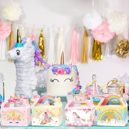 Tevxj 12 Pack Unicorn Party Favor Treat Boxes Unicorn Goodies Gift Boxes Party Supplies Birthday Bags Pastel Rainbow Theme Candy Bag for Girls Birthday Kids Decoration 6 x 3 x 3.5 Inches
