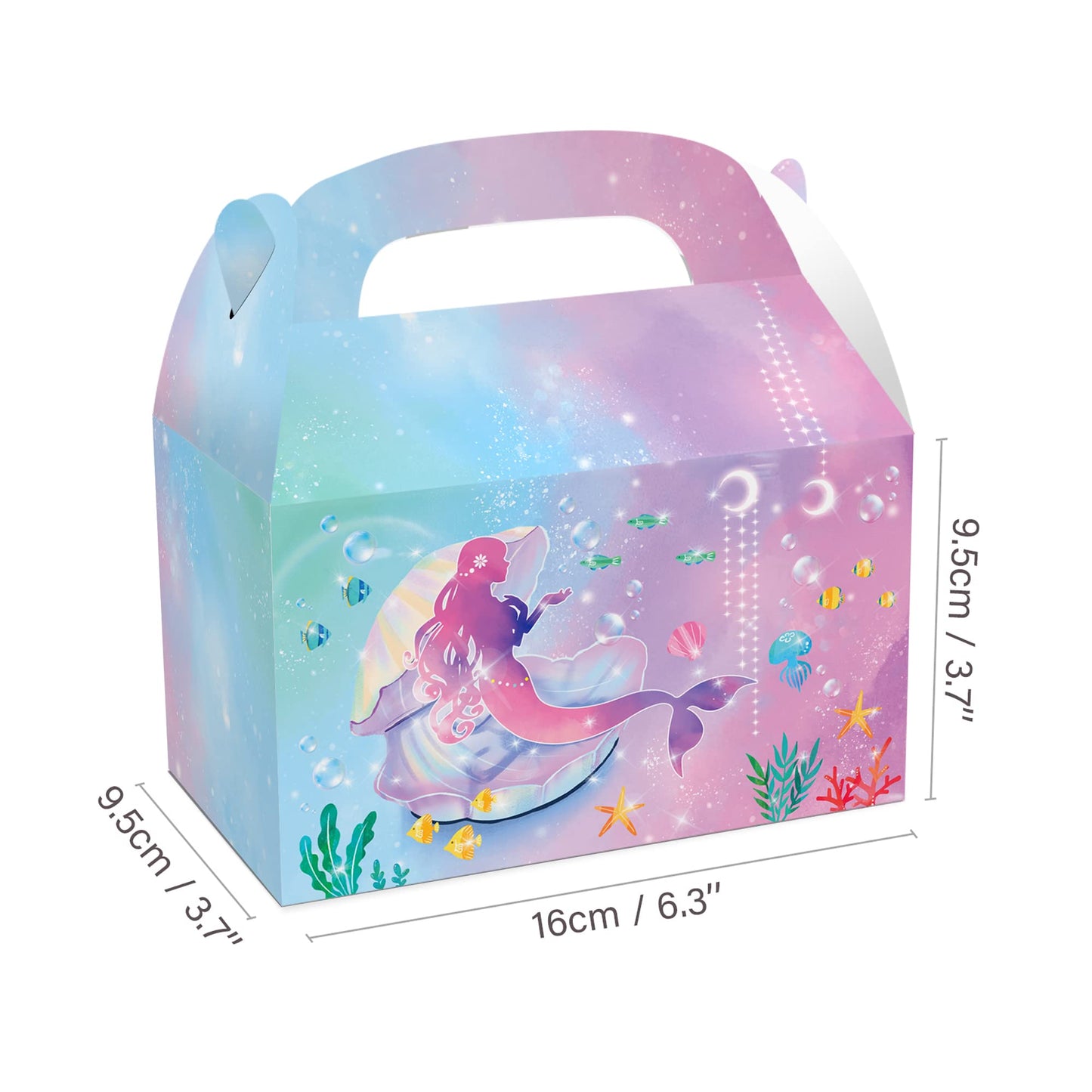 LOCHSOEL Mermaid Birthday Party Gift Treat Gable Boxes ，Supplies Under The Sea Theme Favor Decorations Candy Goodie Boxes for Girl's Birthday Party、Events and Baby Shower（12Pcs