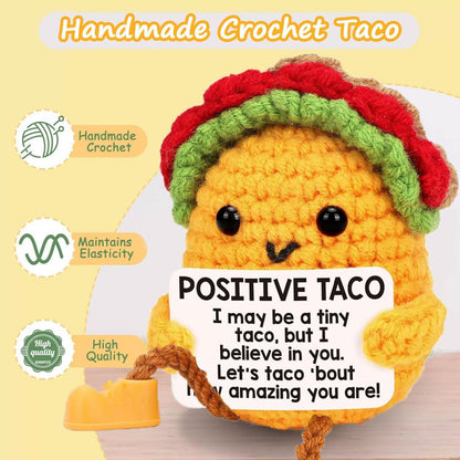 Mini Crochet Long Legged Positive Taco, Emotional Inspirational Support Mother’s Day Birthday Gifts for Women Mom Daughter Son Sister Friend Coworkers Men Funny Christmas Easter Gifts Desk Decor