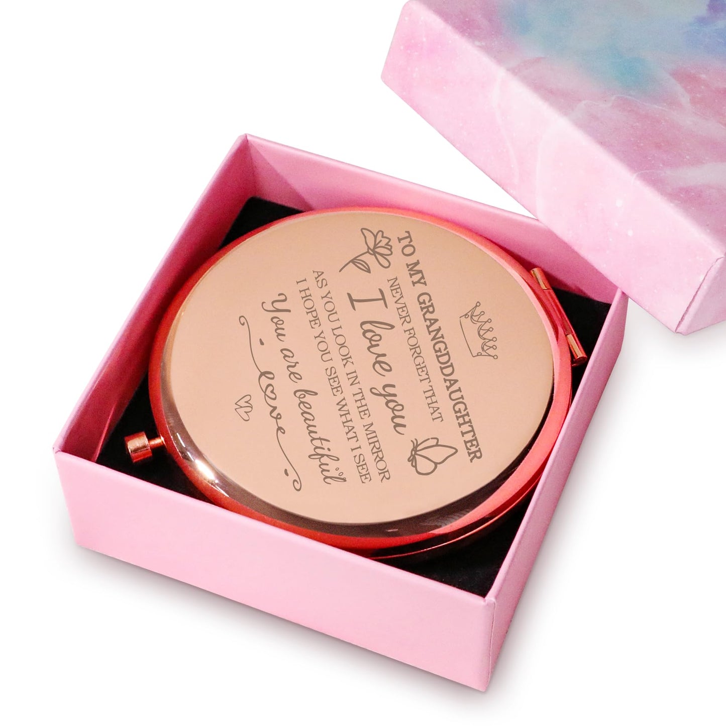 Granddaughter Gifts from Grandma Grandpa Grandparents, Personalized Gift for Granddaughter, Custom Compact Mirror for Birthday, Graduation, Mothers Day, Basket Stuffers