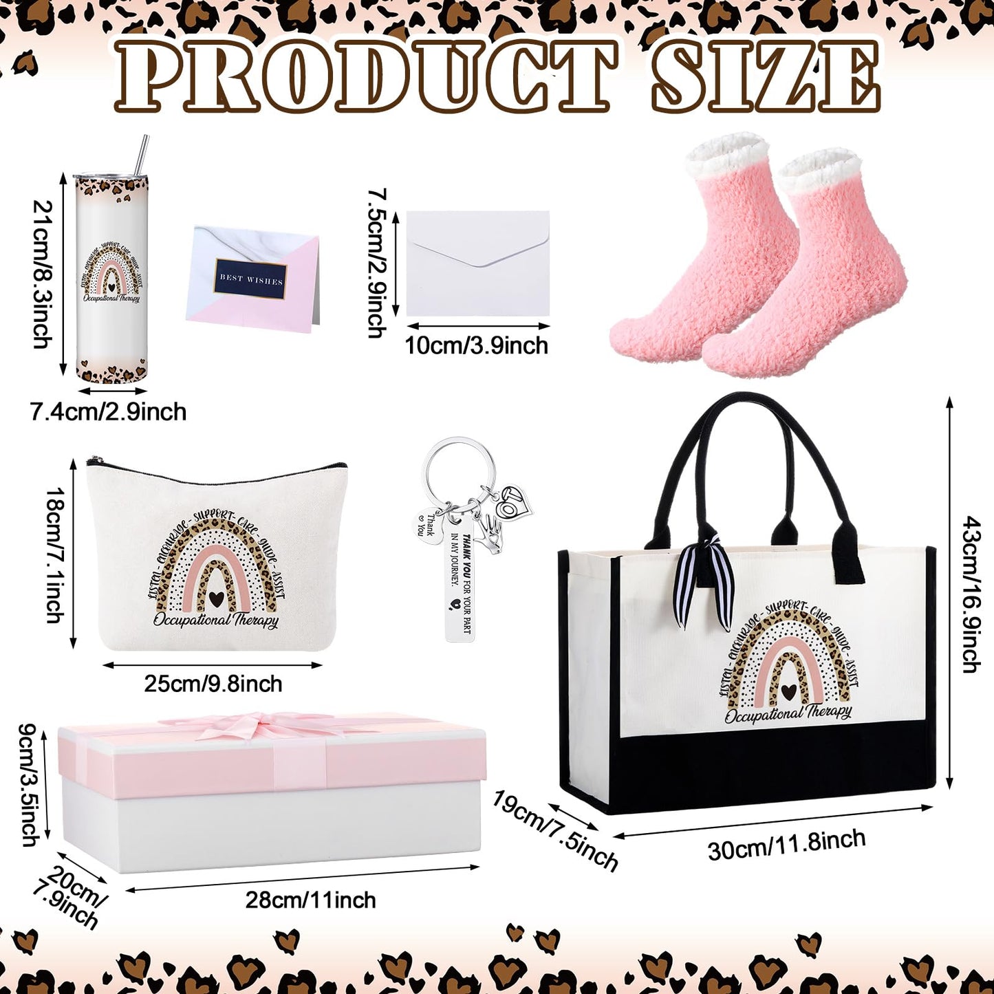 Geiserailie 8 Pcs Occupational Therapist Gifts for Women 2026 Including Large Tote Bag Cosmetic Bags Tumbler Cup Plush Socks Metal Keychain Card and Envelope for National Ot Month Appreciation Gifts