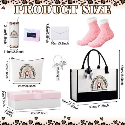 Geiserailie 8 Pcs Occupational Therapist Gifts for Women 2026 Including Large Tote Bag Cosmetic Bags Tumbler Cup Plush Socks Metal Keychain Card and Envelope for National Ot Month Appreciation Gifts