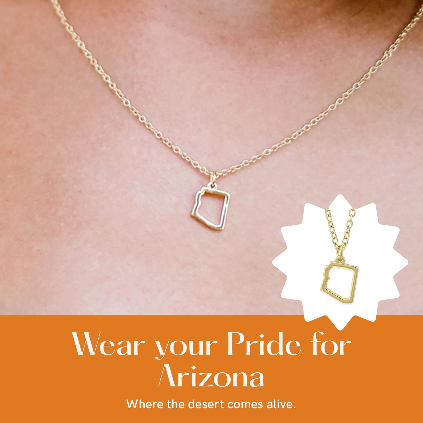 Lucky Feather State Shaped Necklace | 14k Gold-Dipped Pendant Necklace | Easter Basket Stuffer | State Love Fashion Jewelry For Women | Dainty Necklace For Women | Great Gift Idea
