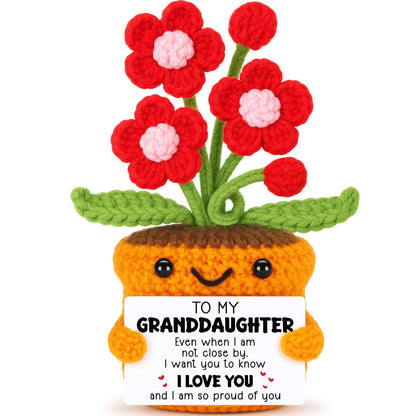 Granddaughter Gifts from Grandma, Birthday Great Graduation Gifts for Granddaughter Teens Girls Adults Handmade Crochet Flower Birthday Graduation Card Room Decor Back To School Christmas