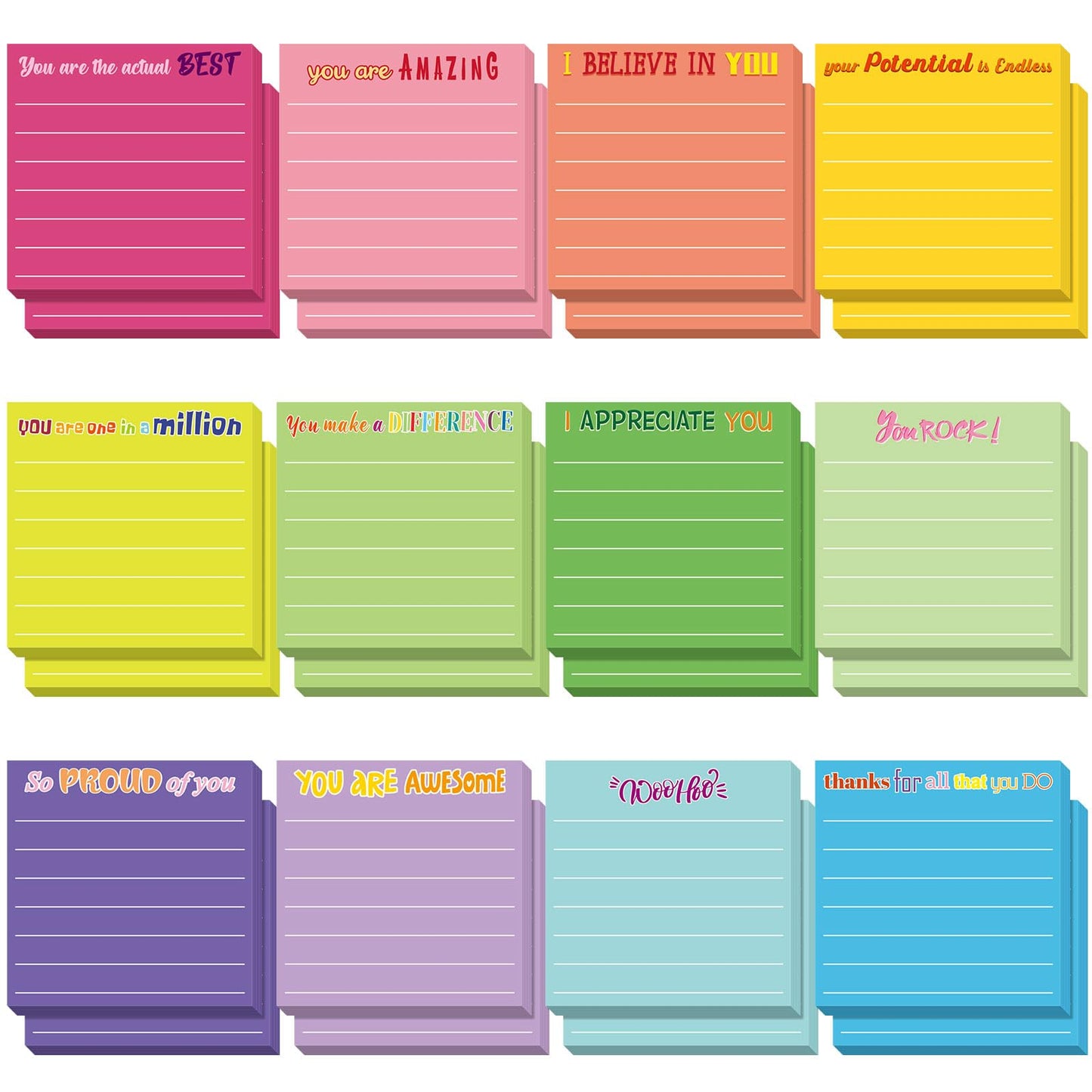 Yinder 24 Pcs Inspirational Sticky Notes Cute Motivational Sticky Notes Pad End of Year Employee Appreciation Gifts Bulk for Teacher Nurse Coworkers Office Supplies 3 x 3'' (Appreciation,Dark Color)