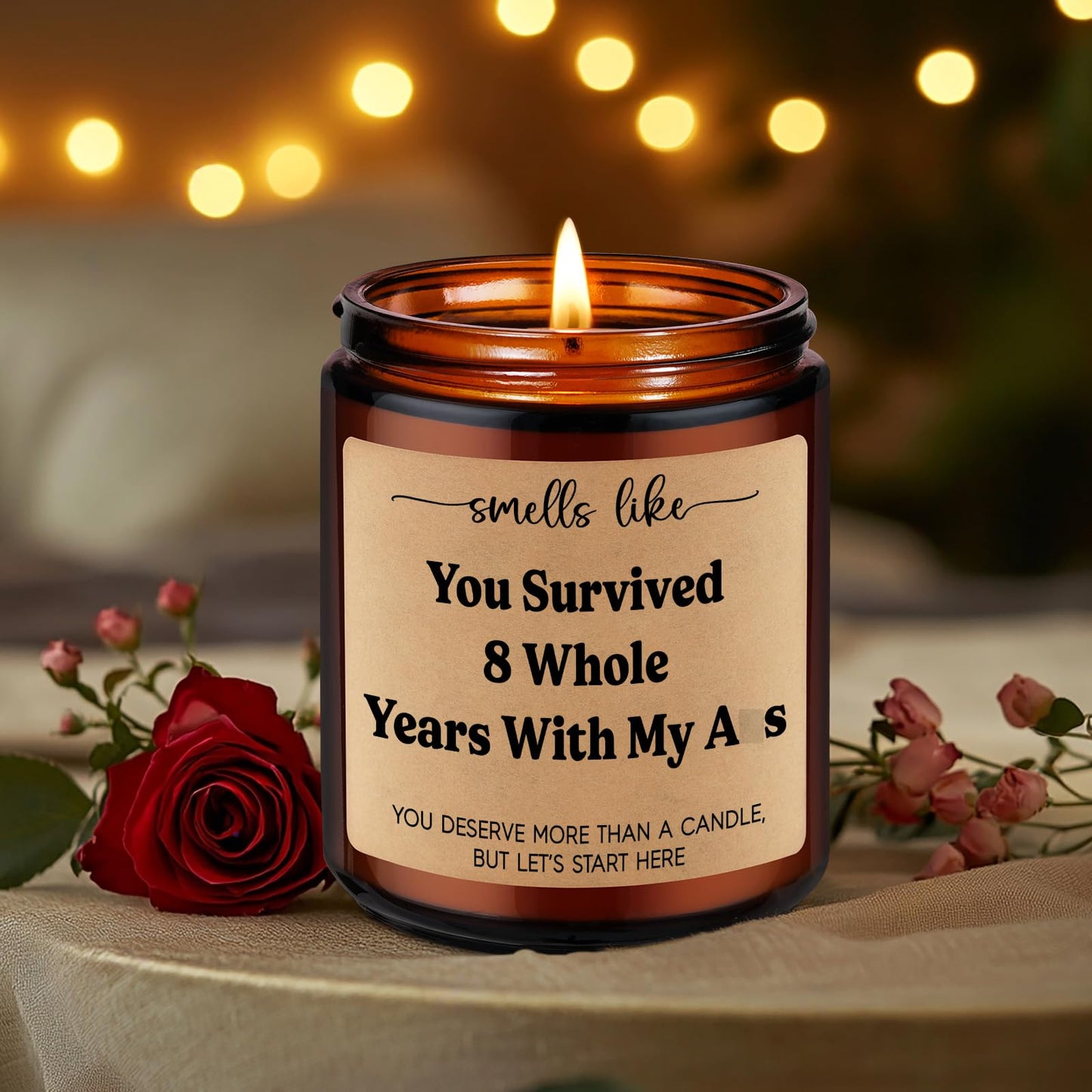GSPY Bronze 8 Year Anniv. Candle - Bronze Anniversary Candle Gifts for Him, Her - 8th Anniversary Wedding Gifts for Wife, Husband, Couple - Eight Year, Eighth Anniv. Presents for Boyfriend, Girlfriend