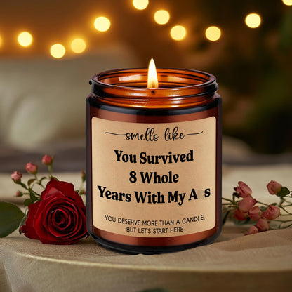 GSPY Bronze 8 Year Anniv. Candle - Bronze Anniversary Candle Gifts for Him, Her - 8th Anniversary Wedding Gifts for Wife, Husband, Couple - Eight Year, Eighth Anniv. Presents for Boyfriend, Girlfriend