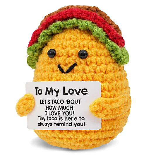Mothers Day Wife Gifts for Wife from Husband - Handmade Positive Crochet Taco Plush, Romantic Valentines Day Birthday Anniversary Gifts for Her, Taco Stuffed Animal for Desk Decor, Home Decor