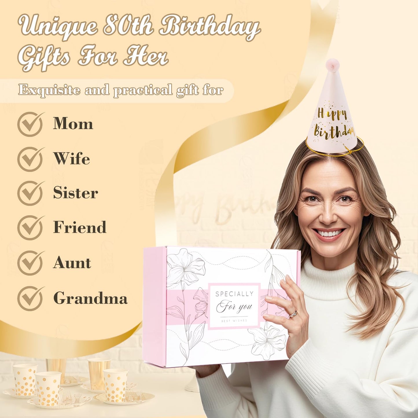80th 1945 Birthday Gifts for Women, 80 Year Old Birthday Fabulous Gifts for Women, Cool 80th Gift Canvas Tote Bag Set for Woman, Turning 80th Cup Gift Basket for Her Mom Sister Wife