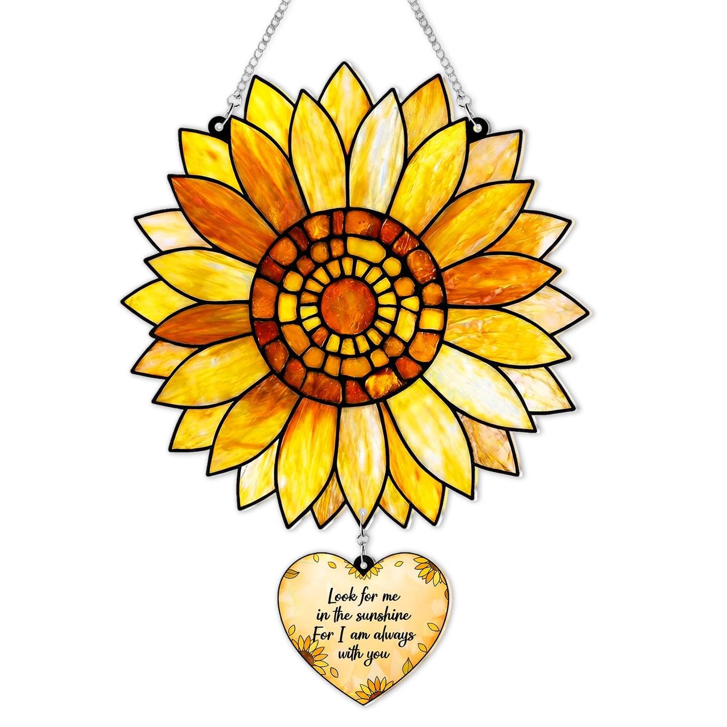 Sunflower Memorial Acrylic Suncatcher with Heart Charm, Memorial Window Hanging, Sympathy Gift for Loss, Remembrance Keepsake, Bereavement Gifts Ideas, Memorial Gifts