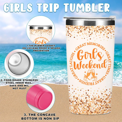 4 Pcs Girls Weekend 20 oz Insulated Tumbler with Lid, Stainless Steel Travel Tumbler Cups, Trip Vacation Bachelorette Party Camping Gifts, Girls Weekend Gifts for Women Bestie Friend