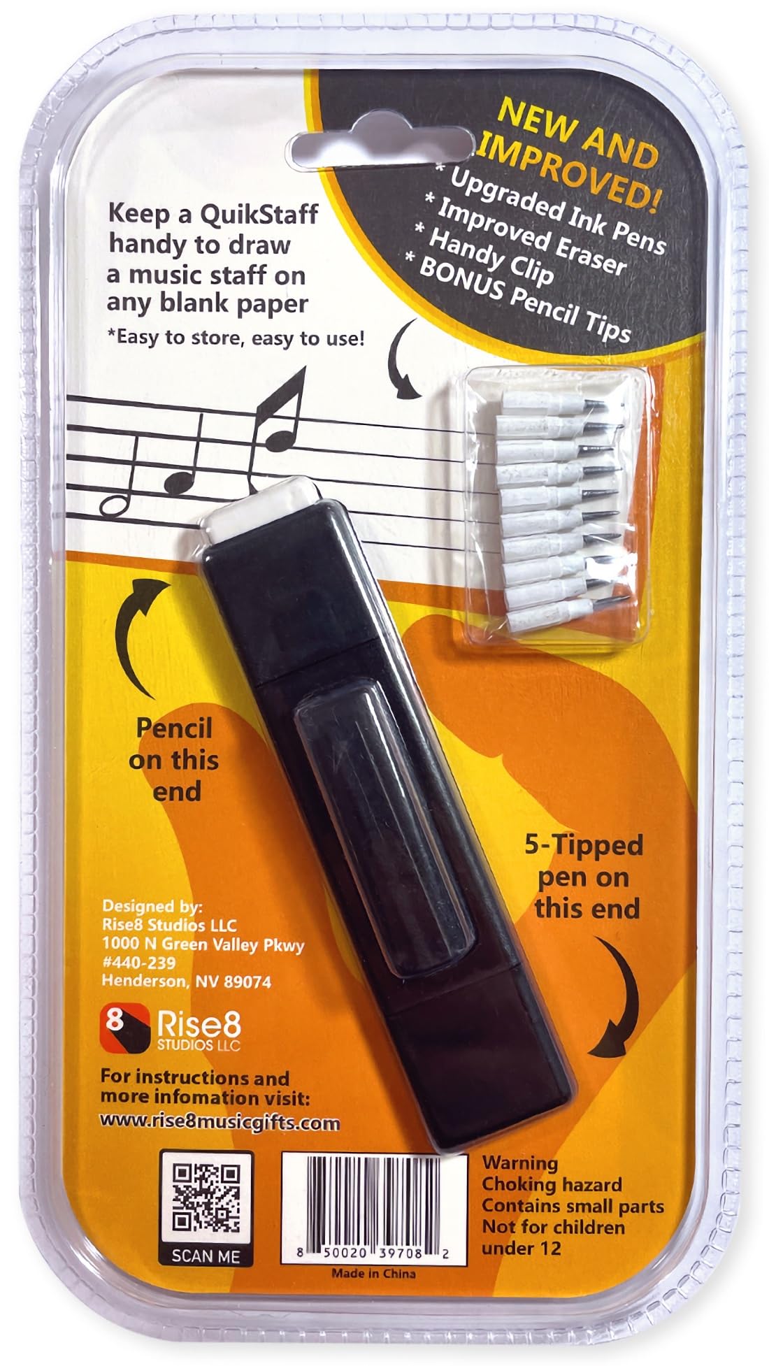 QuikStaff Musicians Pen - Draws a 5 Line Music Staff on Any Blank Paper UPDATED