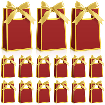 Kolldenn 24 Pcs Small Gift Bags with Bow 6.3 x 3.9 x 2.8 Inch Thank You Gift Bags Elegant Mini Paper Bag with Handles for Wedding Bridal Birthday Baby Shower Bridesmaid Party Favors(Burgundy Gold)