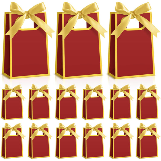 Kolldenn 24 Pcs Small Gift Bags with Bow 6.3 x 3.9 x 2.8 Inch Thank You Gift Bags Elegant Mini Paper Bag with Handles for Wedding Bridal Birthday Baby Shower Bridesmaid Party Favors(Burgundy Gold)