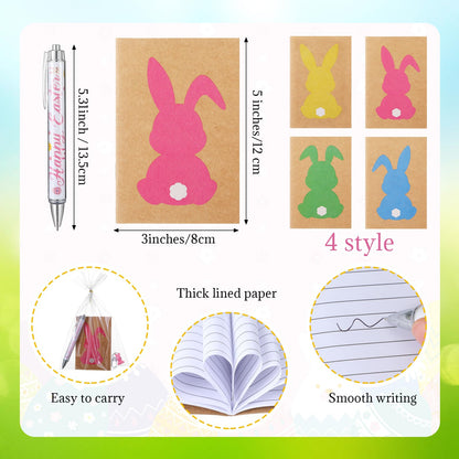Willinglong 12 Set / 60 Pcs Easter Gift Include 24 oz Tumbler with Lids and Straws, Bunny Notebook, Colorful Pen for Easter Party Favor Basket Stuffers Classroom Prizes Gifts