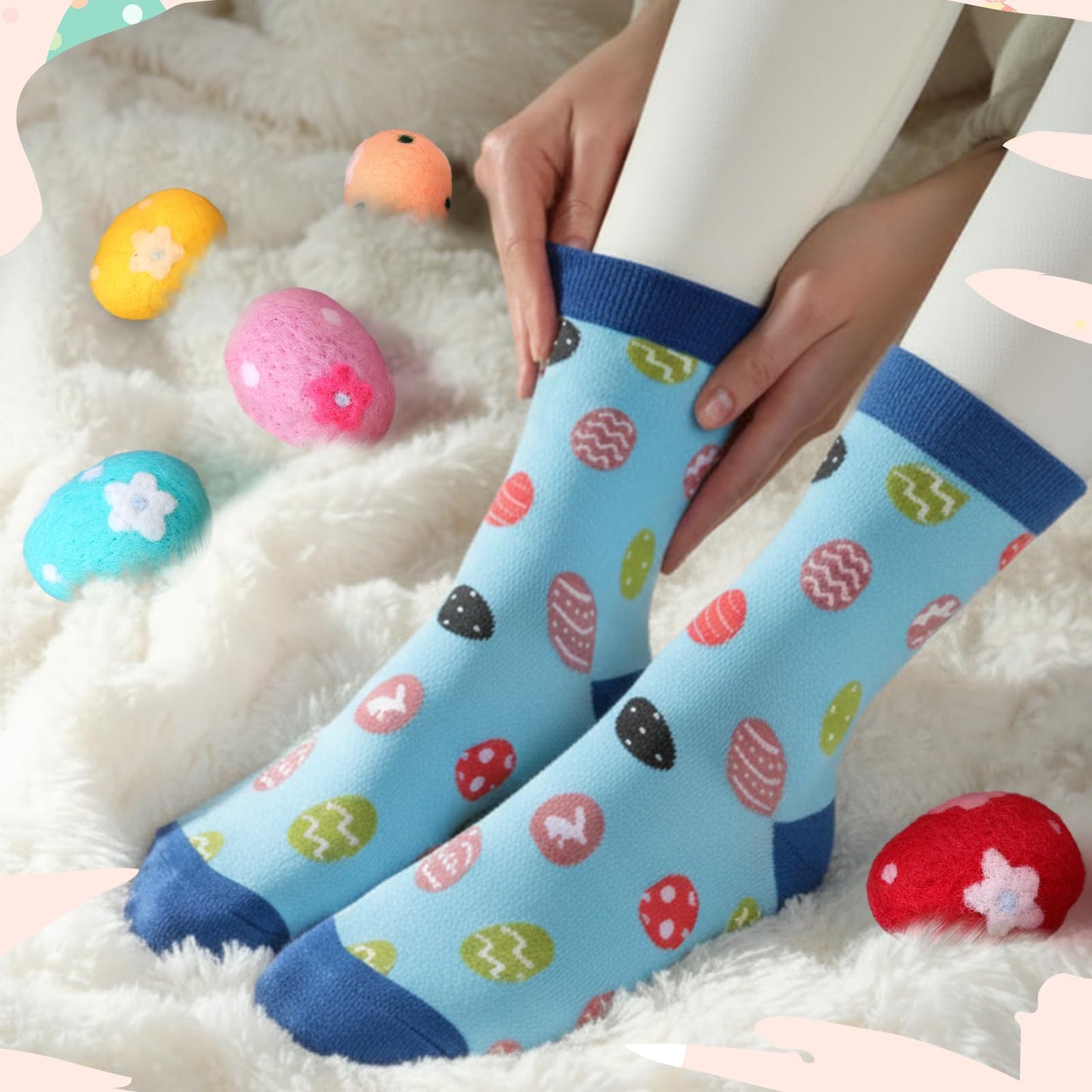 4 Pairs Easter Gifts for Men Funny Easter Rabbit Socks for Adult Egg Print Crew Socks Knit Unisex Novelty Spring Basket Stuffers Gifts