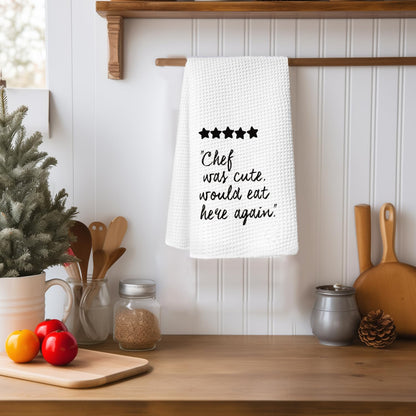 Chef Gifts for Women Men Kitchen Towels, Chef was Cute Would Eat Here Again Decorative Dish Tea Towels, Unique Gifts for Cooks Hand Towels for Kitchen Dining Room, 16x24 Inch