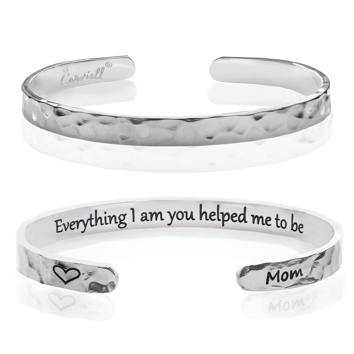 Carviell Engraved Cuff Bracelets for Women – Inspirational, Friendship, Love, Mom, Daughter, Sister, Christian, Graduation, Memorial & Wedding Gifts – 80+ Phrases – Stainless Steel, Gift-Ready
