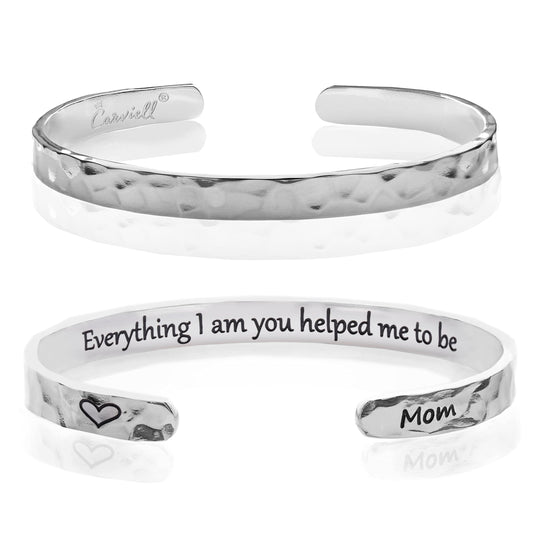 Carviell Engraved Cuff Bracelets for Women – Inspirational, Friendship, Love, Mom, Daughter, Sister, Christian, Graduation, Memorial & Wedding Gifts – 80+ Phrases – Stainless Steel, Gift-Ready