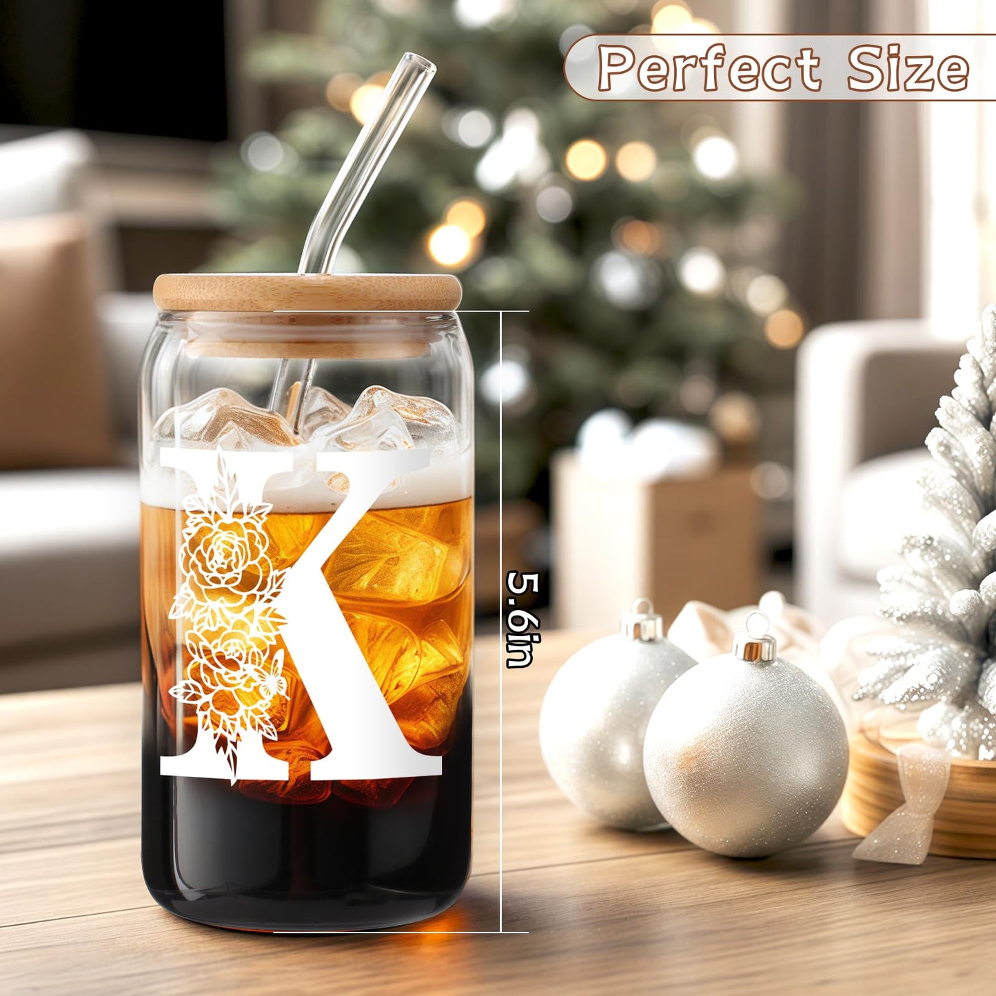 Valentines Day Gifts for Women Decorations：Initial Glass Cup as Office Graduation Memorial Personalized Birthday Gifts - for Mom Teens Wife Girlfriend Sister Daughter Gifts - K Aesthetic Cup