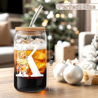 Valentines Day Gifts for Women Decorations：Initial Glass Cup as Office Graduation Memorial Personalized Birthday Gifts - for Mom Teens Wife Girlfriend Sister Daughter Gifts - K Aesthetic Cup