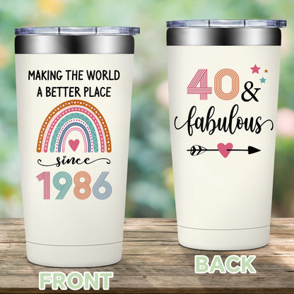 40th Birthday Gifts Women - 1986 40th Birthday Decorations for Women - Turning 40 Year Old Gifts Her - 40 Fabulous Tumbler 20 oz