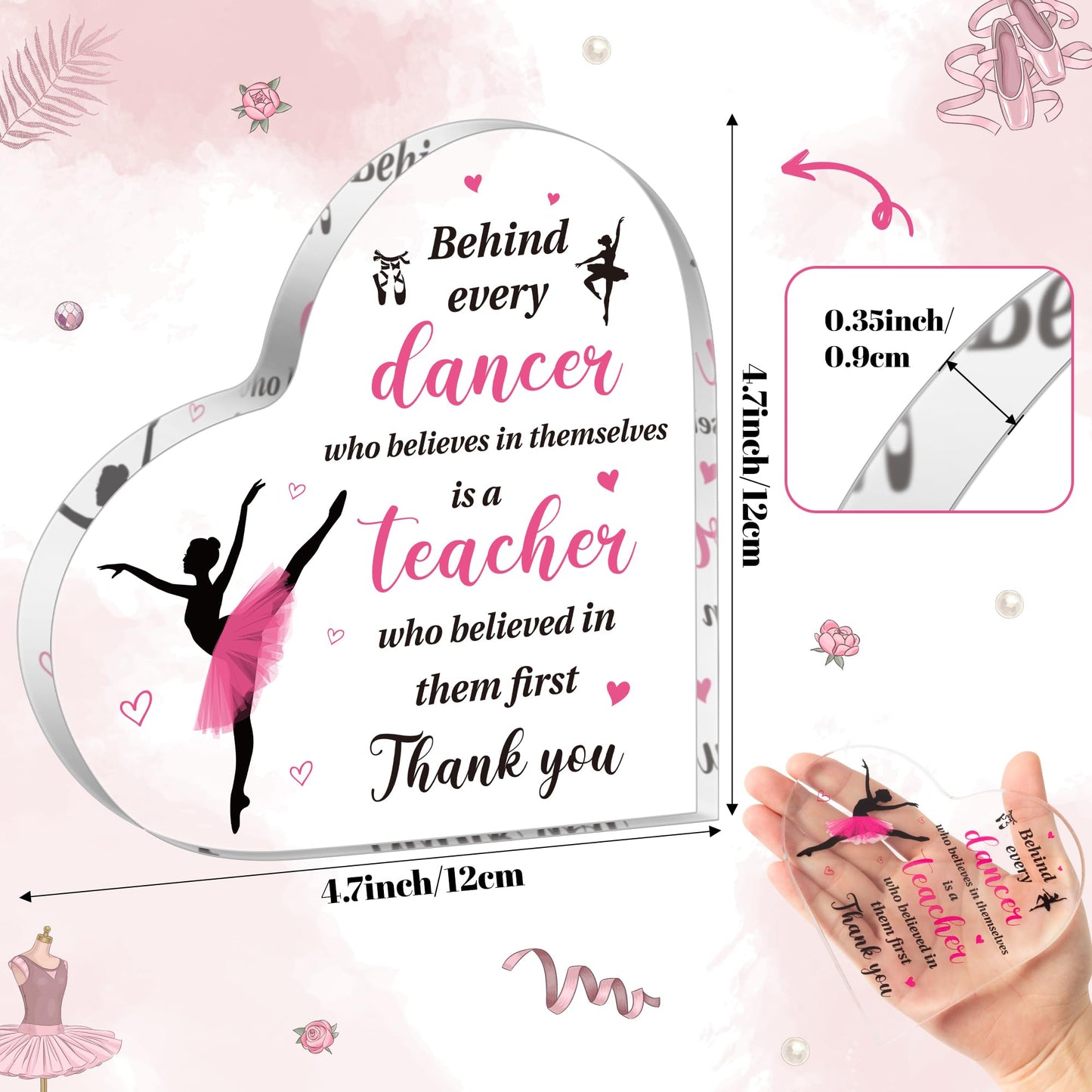 WATINC Acrylic Heart Table Centerpiece - Appreciation Gifts Award for Teacher, Thank You Dance Teacher Keepsake for Women, Dancer Graduation Sign, Thanks Dancing Instructor Desk Decor for Farewell