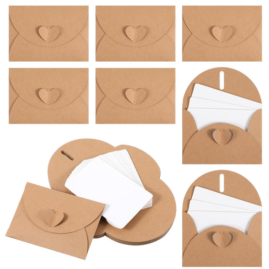 30 Pcs Mini Envelopes with Blank Cards, 4.02×2.76in Cute Envelopes with Heart Clasp, Paper Gift Card Holders, Tiny Envelope for Business Card, Weddings Favors, Greeting Cards