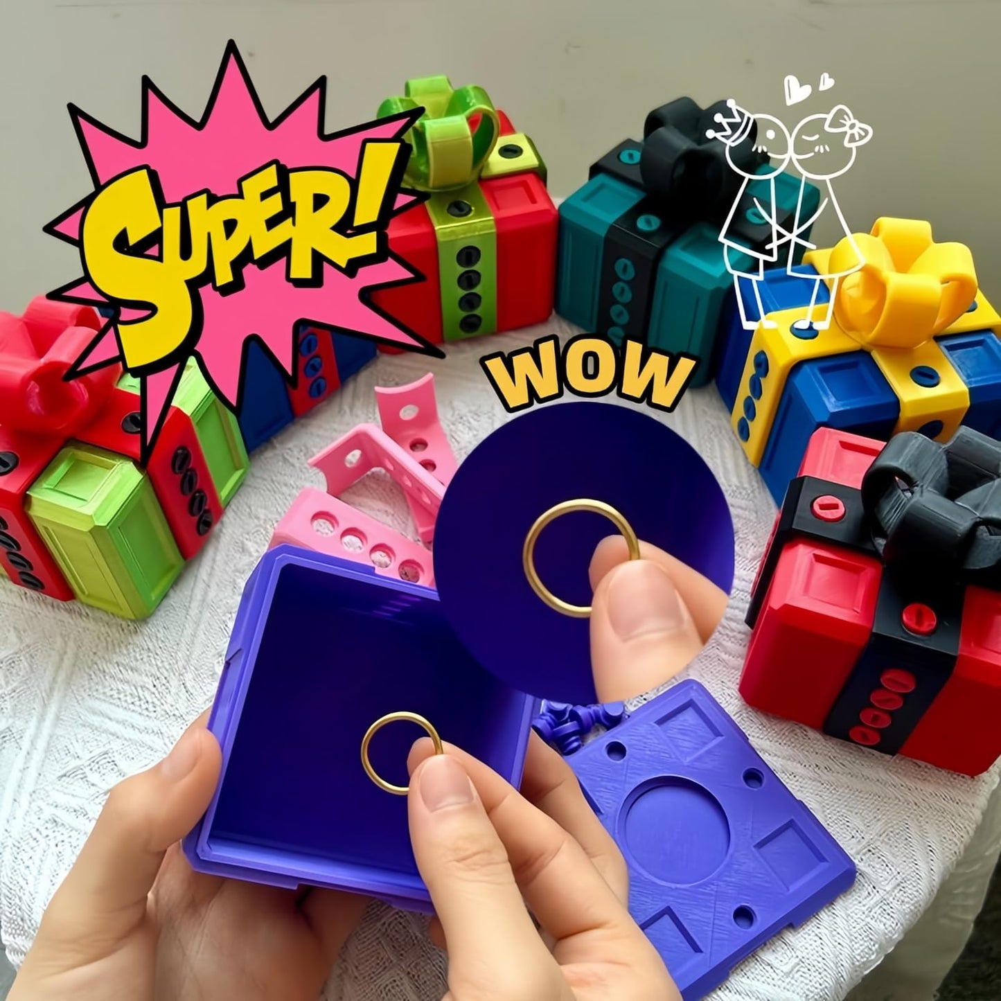 QAONIE Annoying Box Kids Christmas Gift, Funny Gift Box for Money and Card Holder, Really Prank Present. (Pink+Purple)