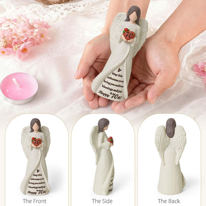 70th Birthday Gifts for Women, Happy 70th Birthday Decorations, Unique 70 Year Old Gifts for Woman Grandma Mom Sister Friends, Hand-Painted Angel Figurine for Home Party Decor