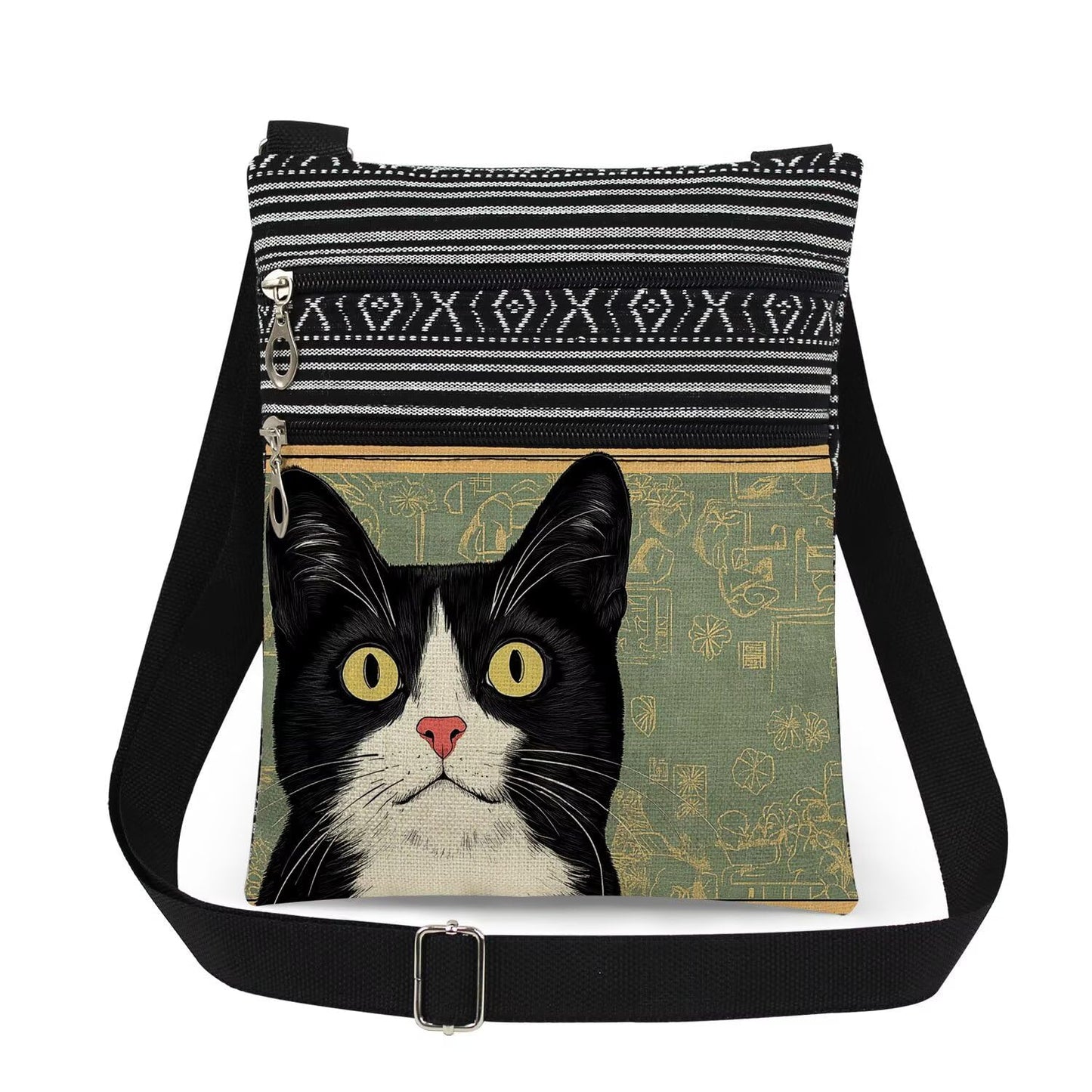 Tuxedo Cat Crossbody Bag Adjustable Shoulder Strap Messenger Bag for Cat Lover Adults Birthday Gift for Sister Friend Women Holiday Present