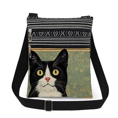 Tuxedo Cat Crossbody Bag Adjustable Shoulder Strap Messenger Bag for Cat Lover Adults Birthday Gift for Sister Friend Women Holiday Present