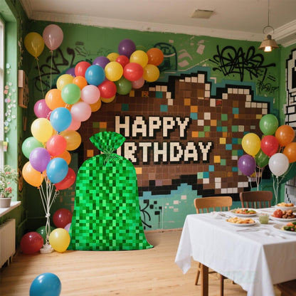 Jumbo Large Plastic Gift Bag Green Pixel Party Favor Bags for Boys 56''x36'' Video Game Kids Birthday Decorations Miner Theme Christmas Party Supplies