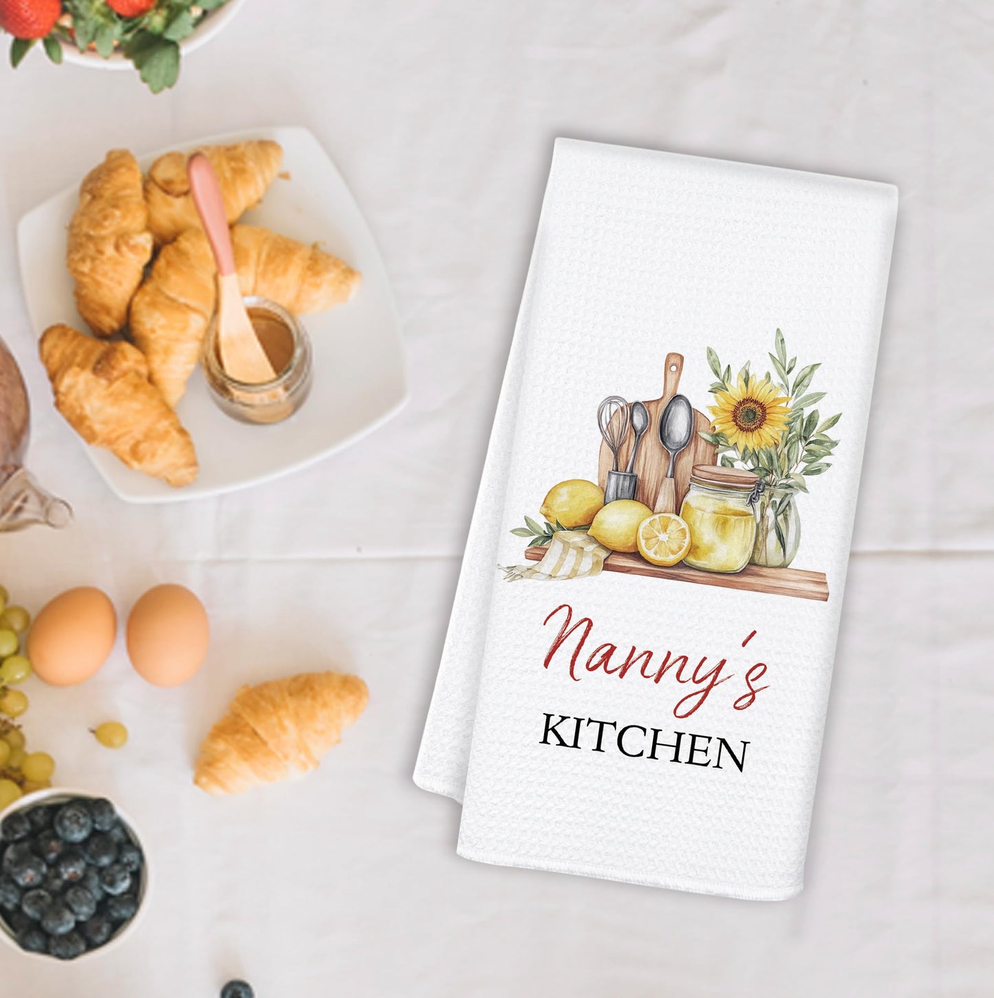 Nanny's Grandma Kitchen Towels, Mother's Day Birthday Gifts for Nanny Grandma Dish Tea Towels for Kitchen Decor, Grandmother Gifts from Grandkids Decorative Hand Towels, 16x24 Inch
