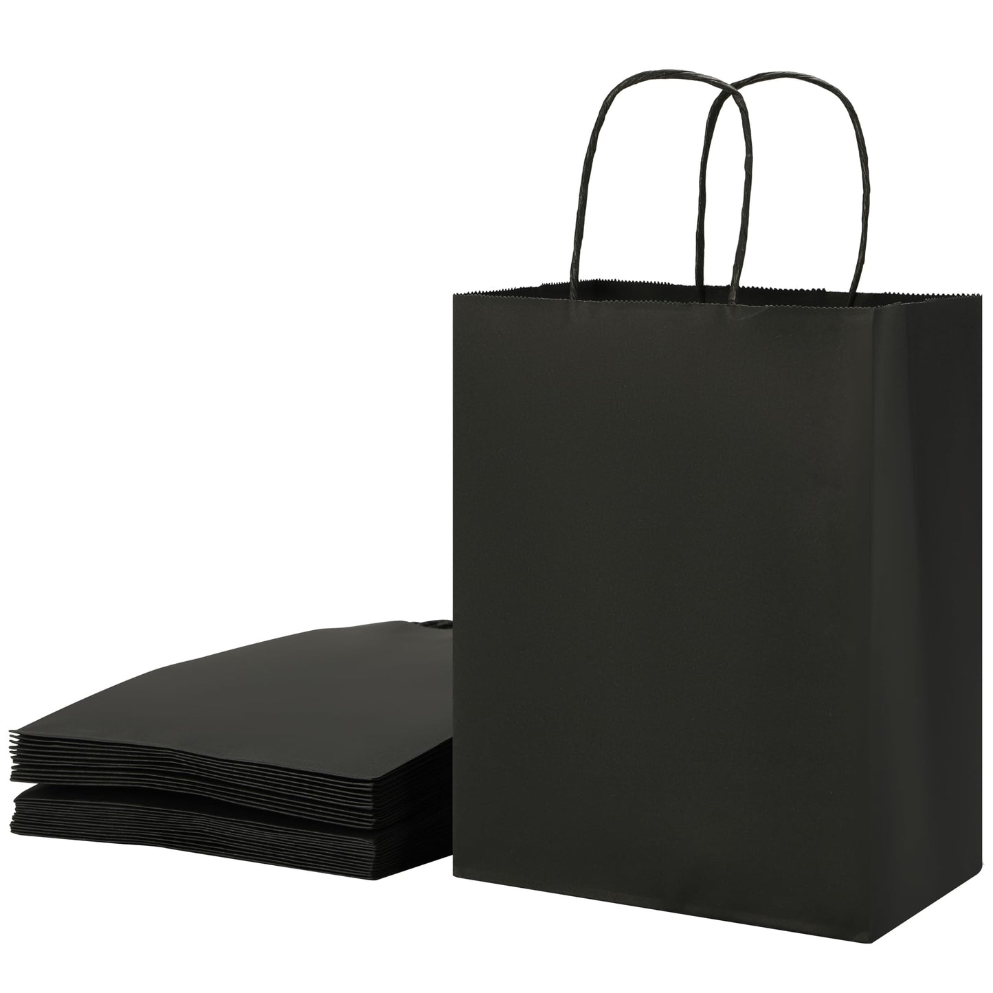 SUNCOLOR 25-Pack Black Gift Bags with Handles, 8x4.5x10 Inch Medium Kraft Paper Bags for Party Favors, Retail, Halloween, Weddings