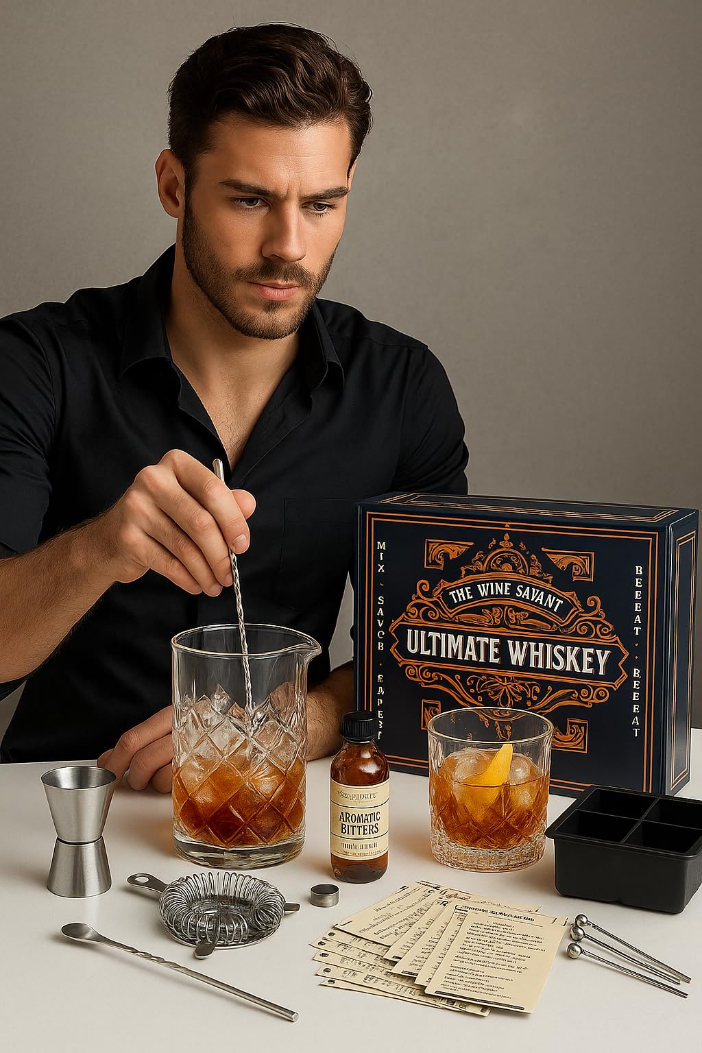 13-Piece Cocktail Shaker Set Bartender Kit+Bitters - Bar Mixing Stir Set with Whiskey Glass, Strainer, Jigger, Father’s Day Gift, Garnish Picks, Recipe Cards - Cocktails, Martinis, Manhattans & More