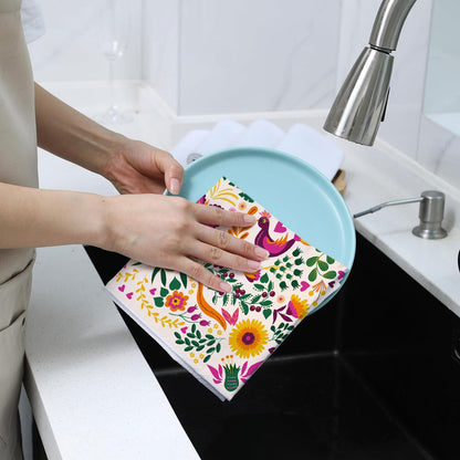 Sunwer Mexican Floral Kitchen Towels Cinco De Mayo Dish Towels Mexico Let's Fiesta 18x26Inch for Seasonal Holiday Home Decor Set of 2