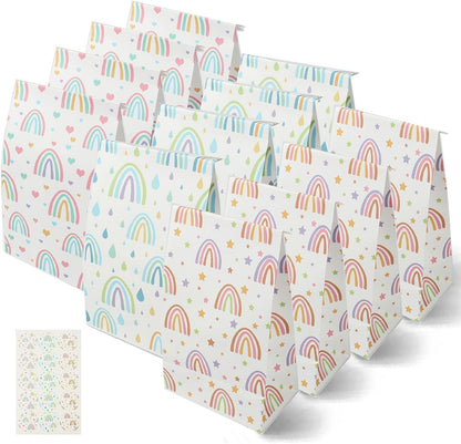 Nukssi 24pcs Rainbow Gift Bags With Stickers, Cute Paper Gift Bags Small Size 8.7x5.1x3.1 Party Favors Bags Bulk Mini Tiny Goody Bag for Wedding Rainbow Kids Girl Birthday