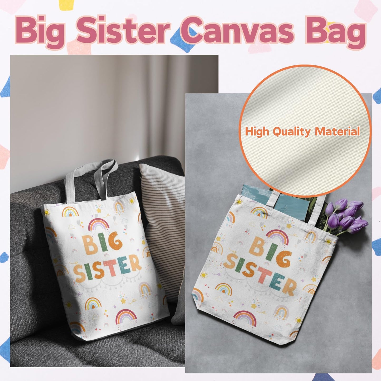3PCS Big Sister Gifts for Girls, Big Sister Tote Bag, Pen Bag, Bracelet for Announcement Gift Set Sibling Keepsake
