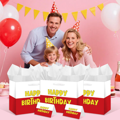 HSKMAKE Cartoon Animation Birthday Gift Bag Large Red White Party Favors Goodie Bag Cartoon Animation Happy Birtthday Gift Bag With Greeting Card Tissue Paper For Party Supplies